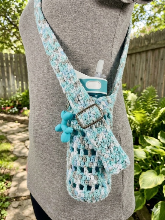 Christidr Handbags - Crocheted Water Bottle Crossbody Bag & Balloon Dog Charm